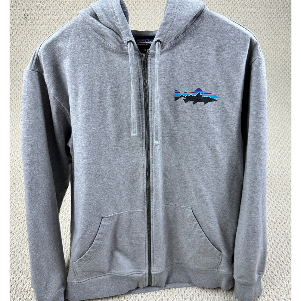 Patagonia Hoodie Mens M Gray Hooded Sweatshirt Fitz Roy Trout Jacket Full Zip